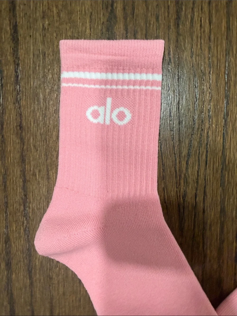 ALO Yoga Pink Athletic Crew Socks with White Logo Stripes